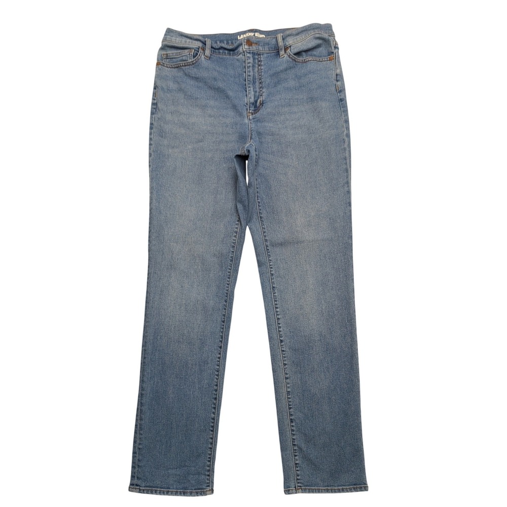 Lands End Straight Leg Jeans Womens 14 Blue Medium Wash High Rise 533625